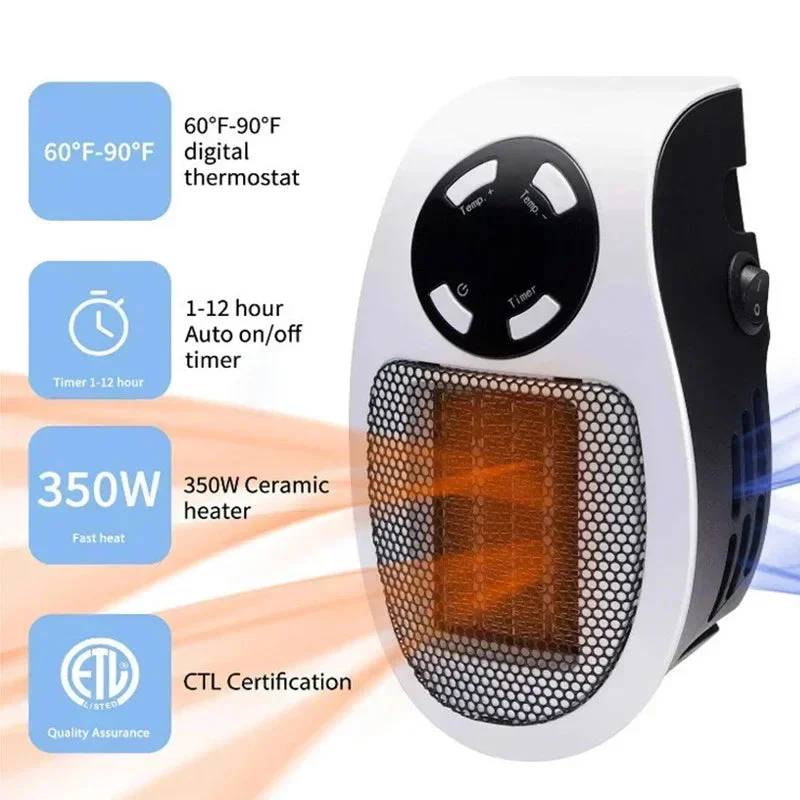 Wall Socket Heater | 350W Fast Heating | Remote Control, LED Display & Timer - Image 5