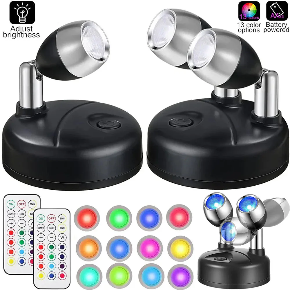 Wireless LED Spotlight | RGB Dimmable | Remote & Timer | Battery-Powered Accent Light