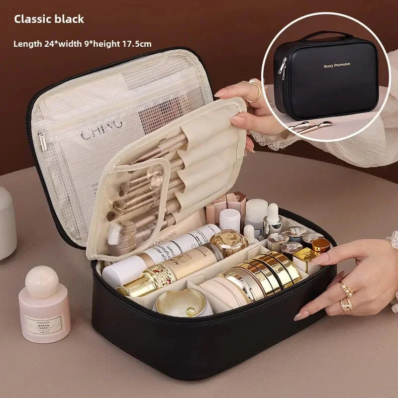 Women's Makeup Bag | Large Capacity & Removable Brush Panel | Water-Resistant PU Leather - Image 10