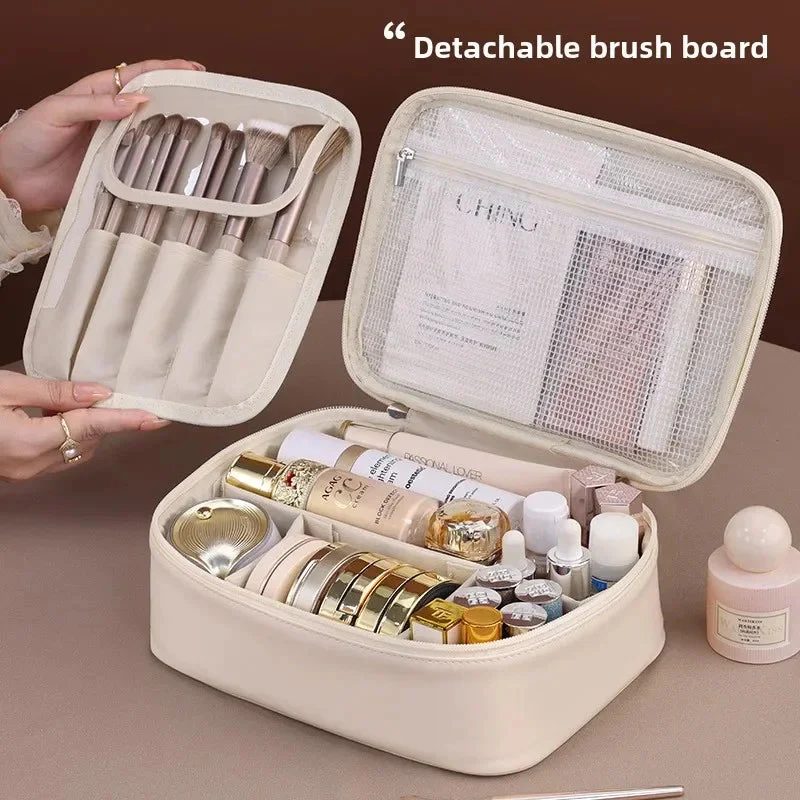 Women's Makeup Bag | Large Capacity & Removable Brush Panel | Water-Resistant PU Leather - Image 3