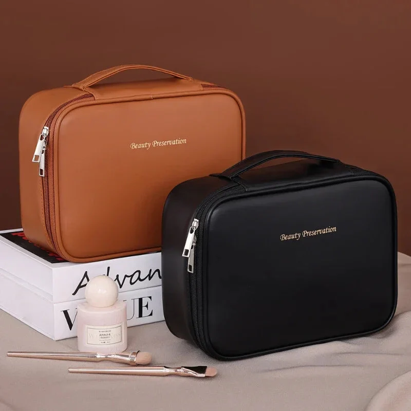 Women's Makeup Bag | Large Capacity & Removable Brush Panel | Water-Resistant PU Leather - Image 4