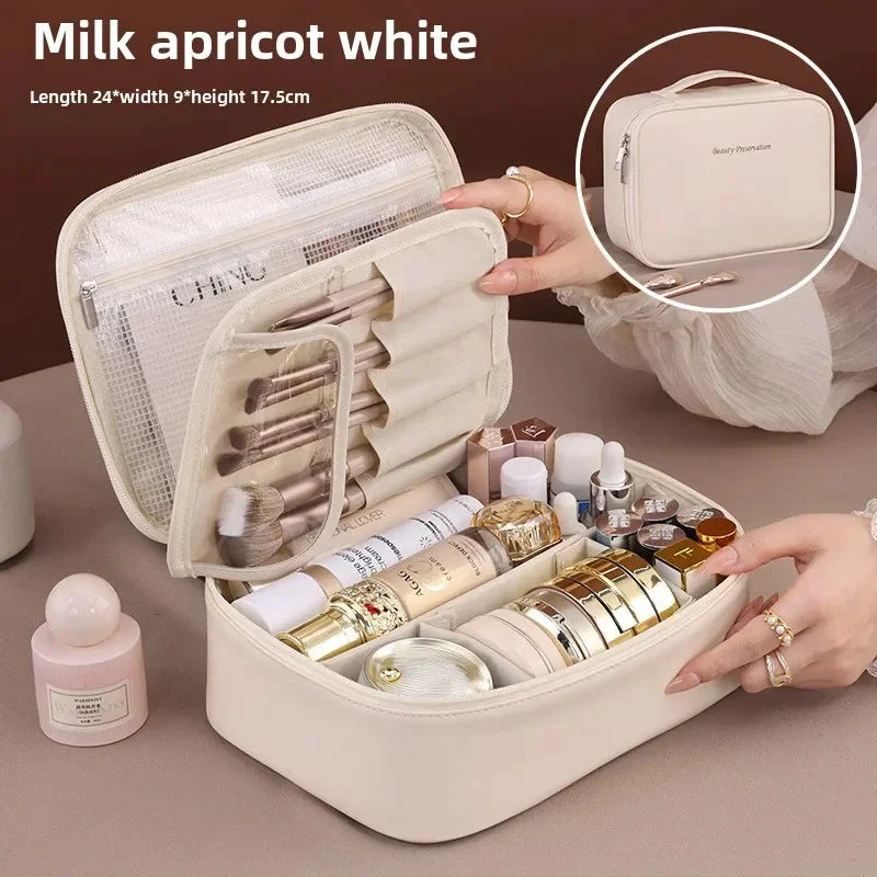 Women's Makeup Bag | Large Capacity & Removable Brush Panel | Water-Resistant PU Leather - Image 7