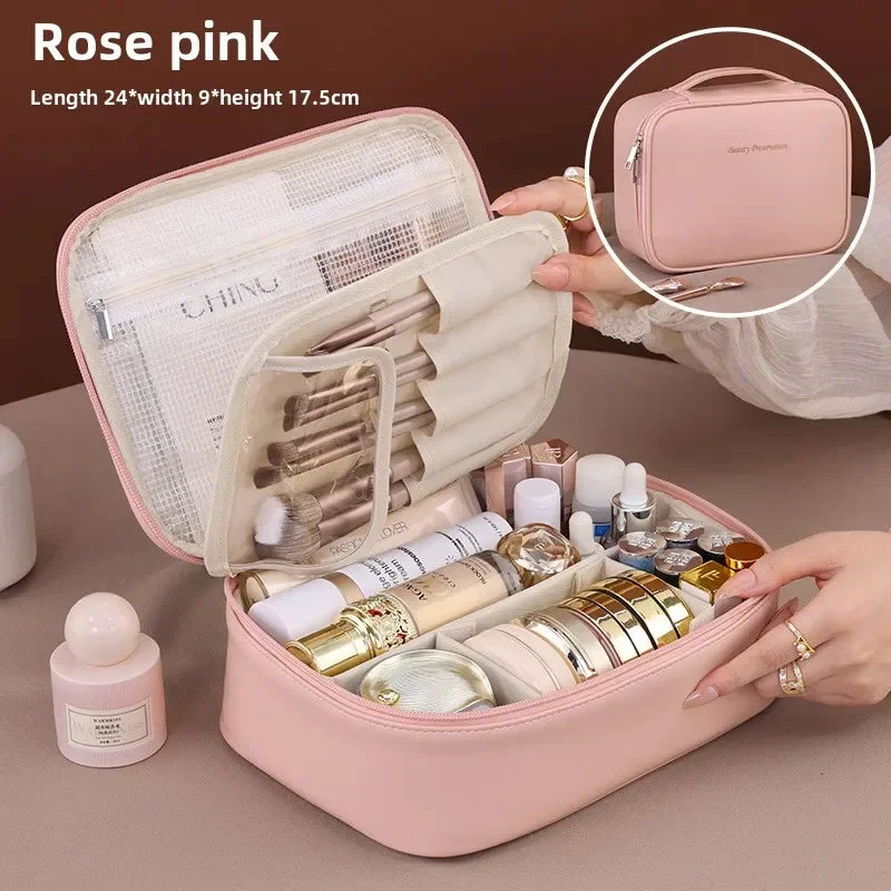 Women's Makeup Bag | Large Capacity & Removable Brush Panel | Water-Resistant PU Leather - Image 8