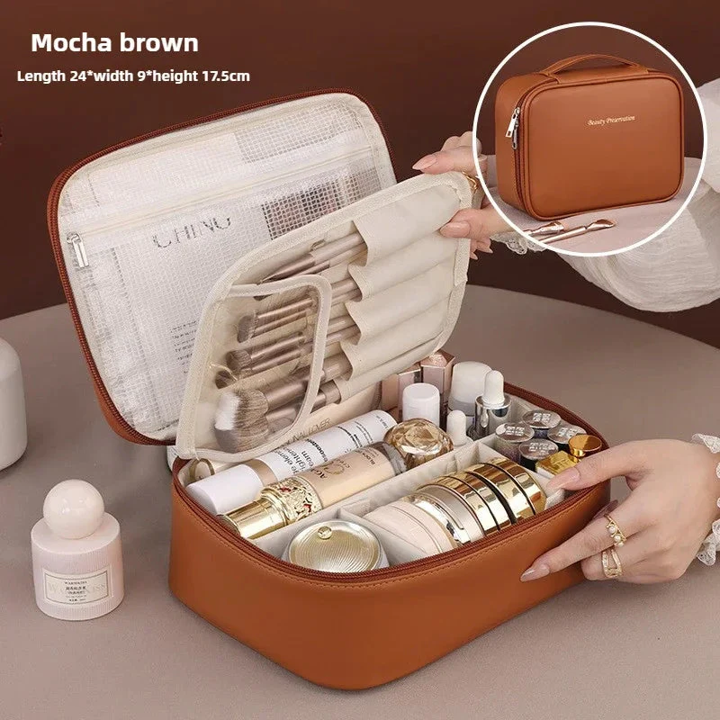 Women's Makeup Bag | Large Capacity & Removable Brush Panel | Water-Resistant PU Leather - Image 9