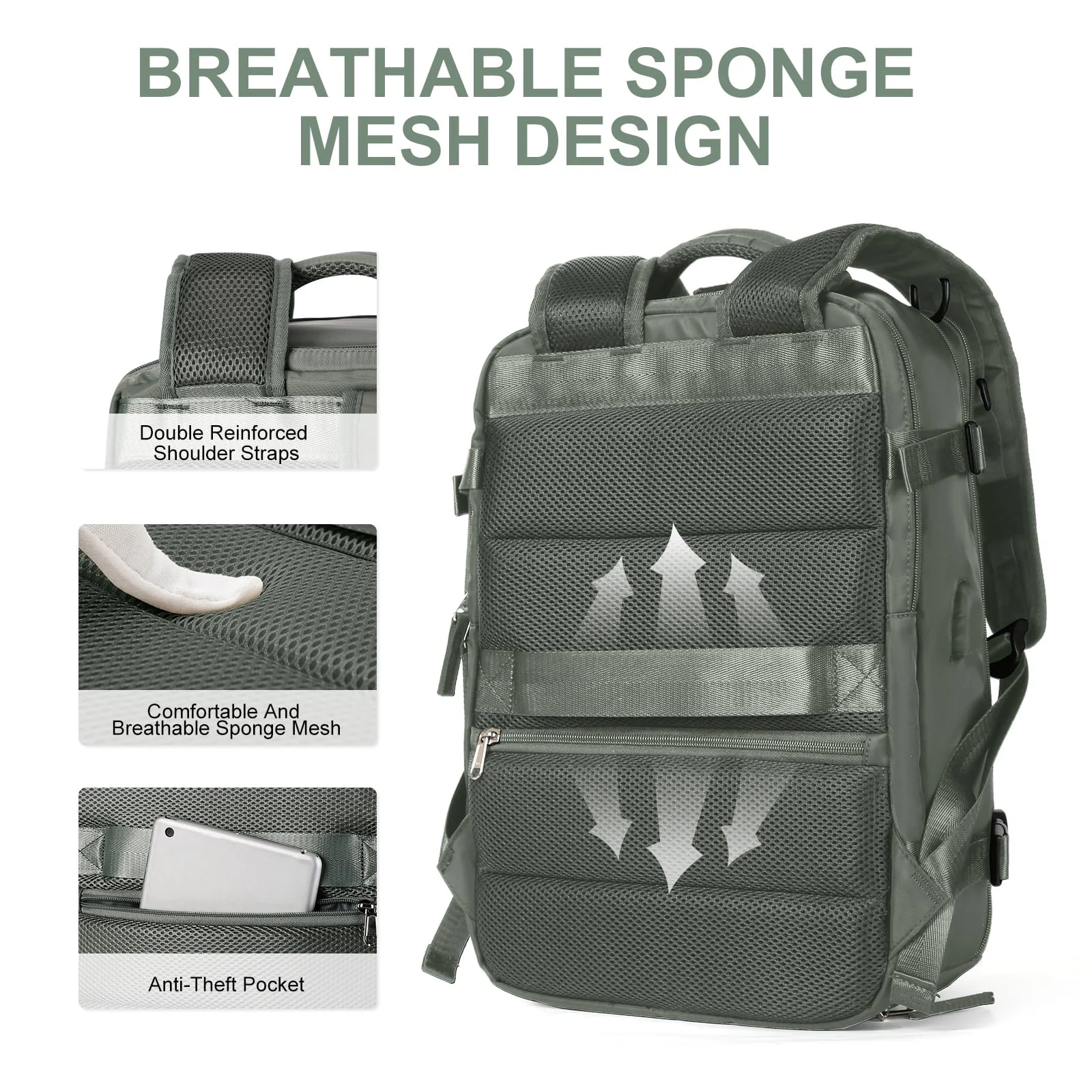 Women's Travel Backpack | 35L Capacity | Water-Resistant Nylon | Anti-Theft Pocket & Shoe/Wet Compartment - Image 3