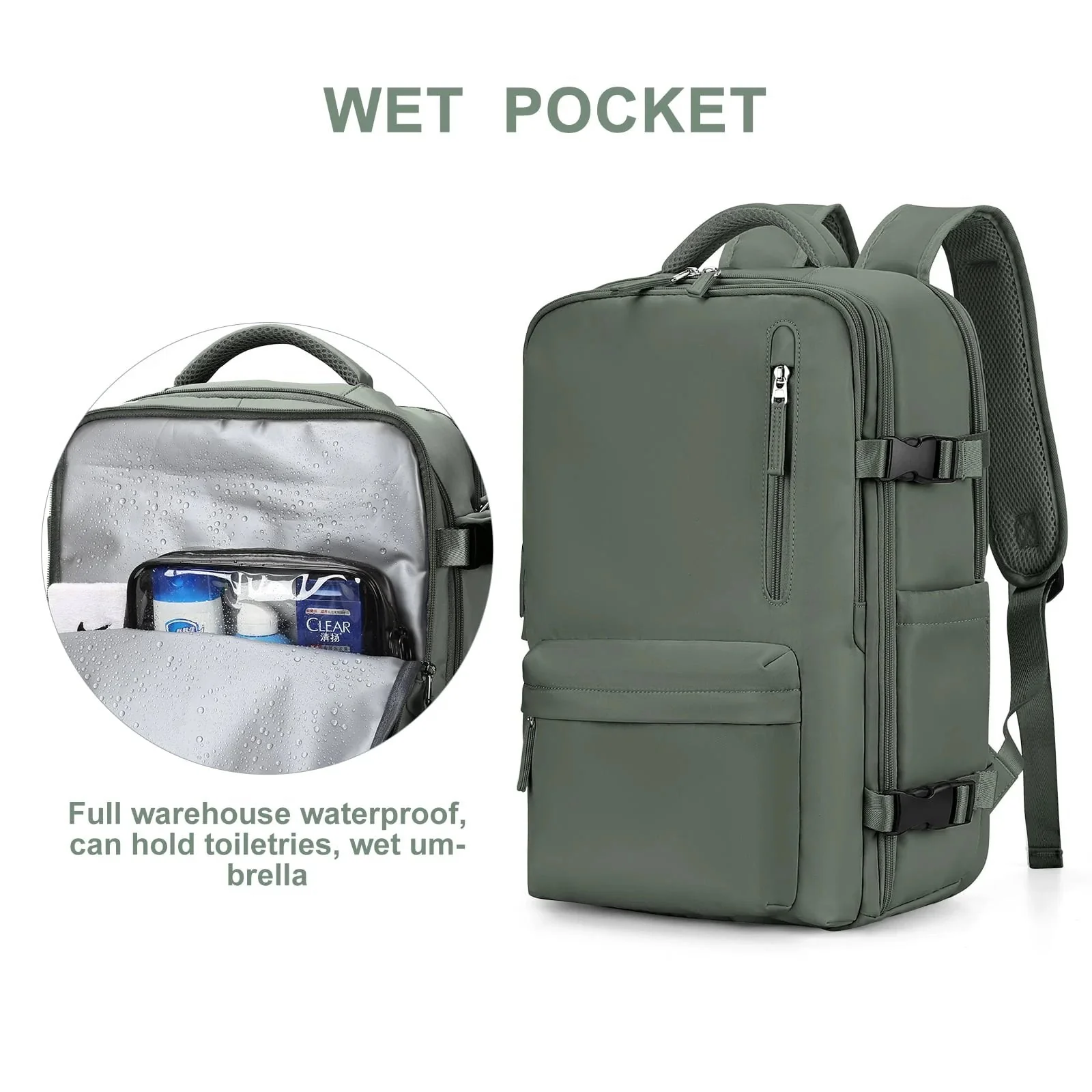 Women's Travel Backpack | 35L Capacity | Water-Resistant Nylon | Anti-Theft Pocket & Shoe/Wet Compartment - Image 5