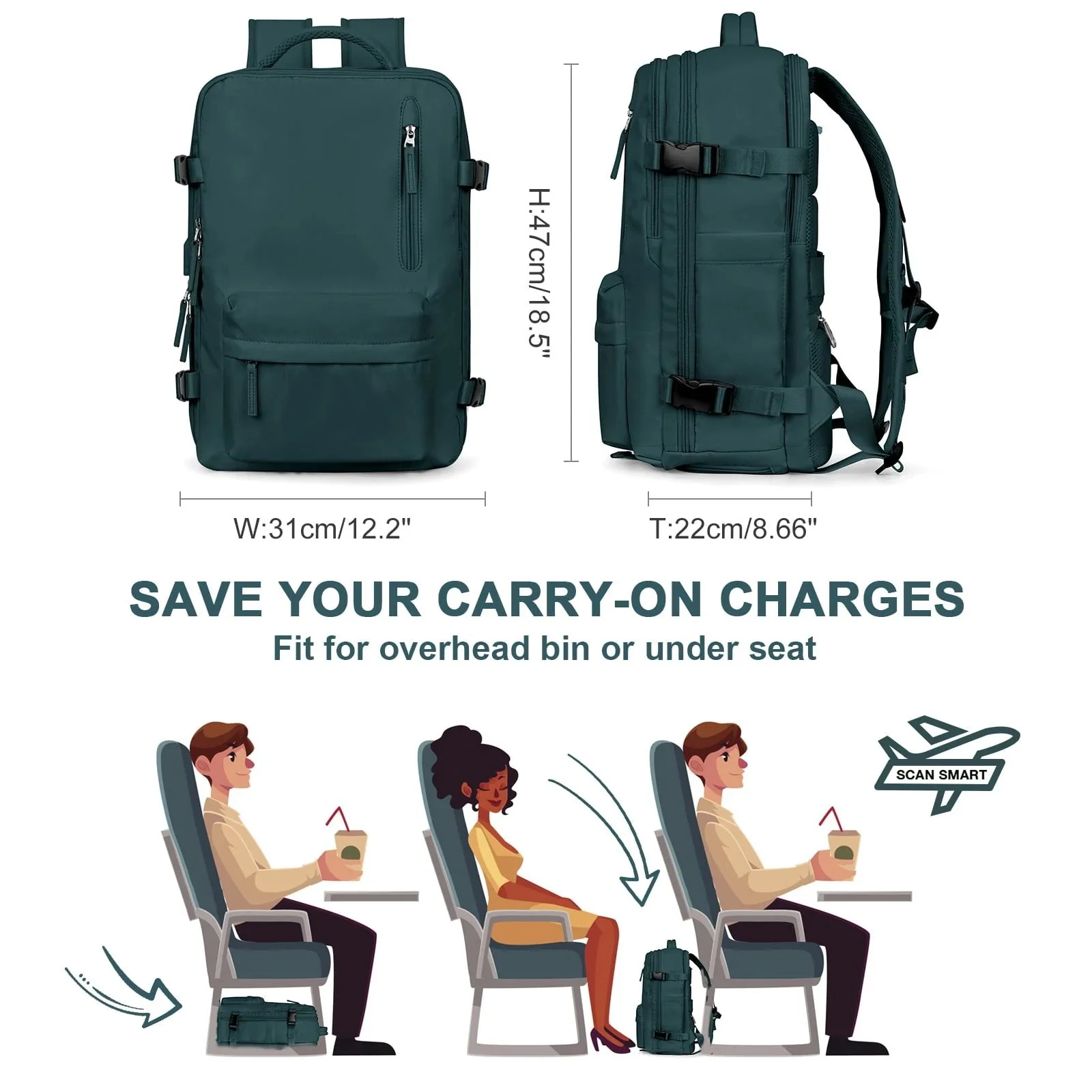 Women's Travel Backpack | 35L Capacity | Water-Resistant Nylon | Anti-Theft Pocket & Shoe/Wet Compartment - Image 7