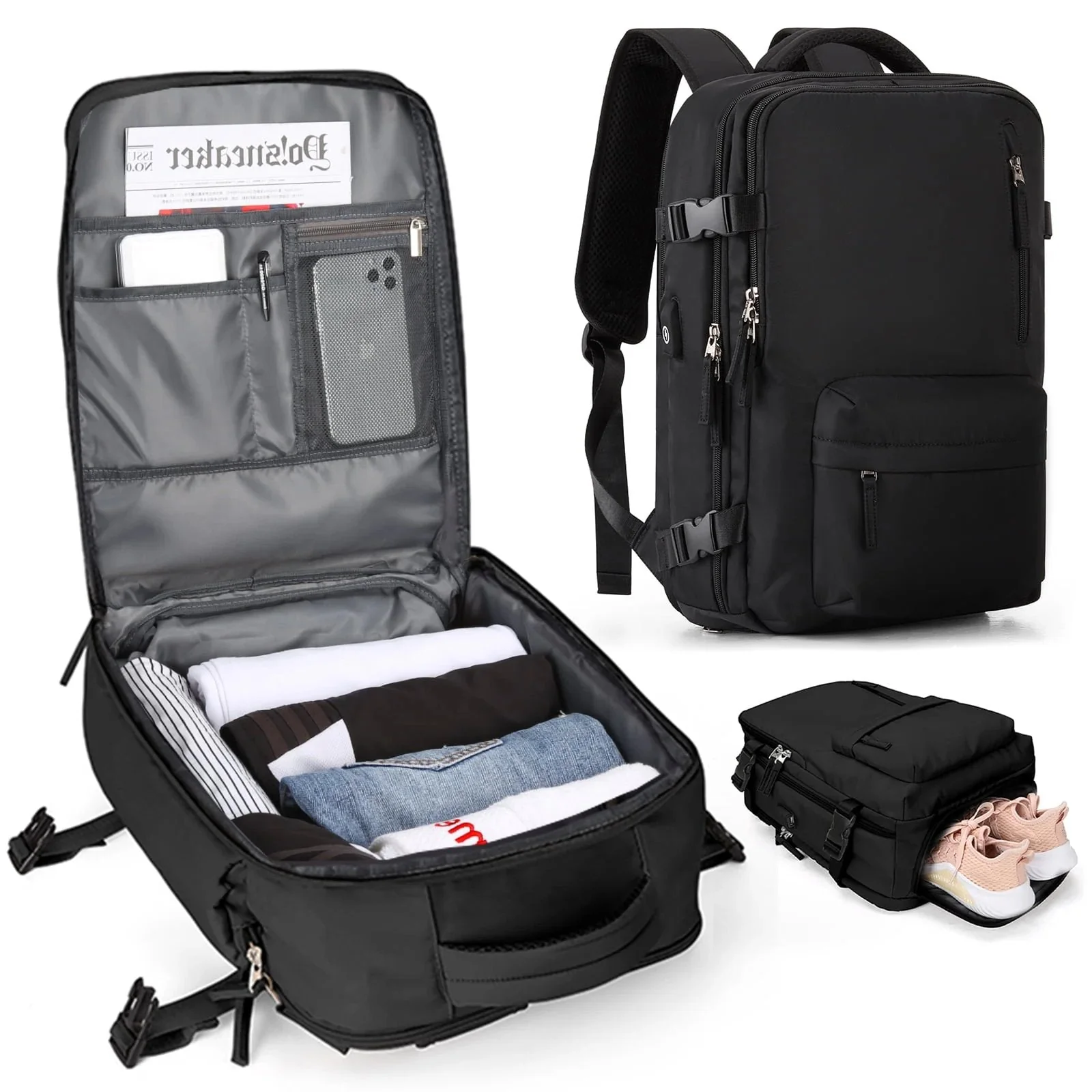 Women's Travel Backpack | 35L Capacity | Water-Resistant Nylon | Anti-Theft Pocket & Shoe/Wet Compartment - Image 8
