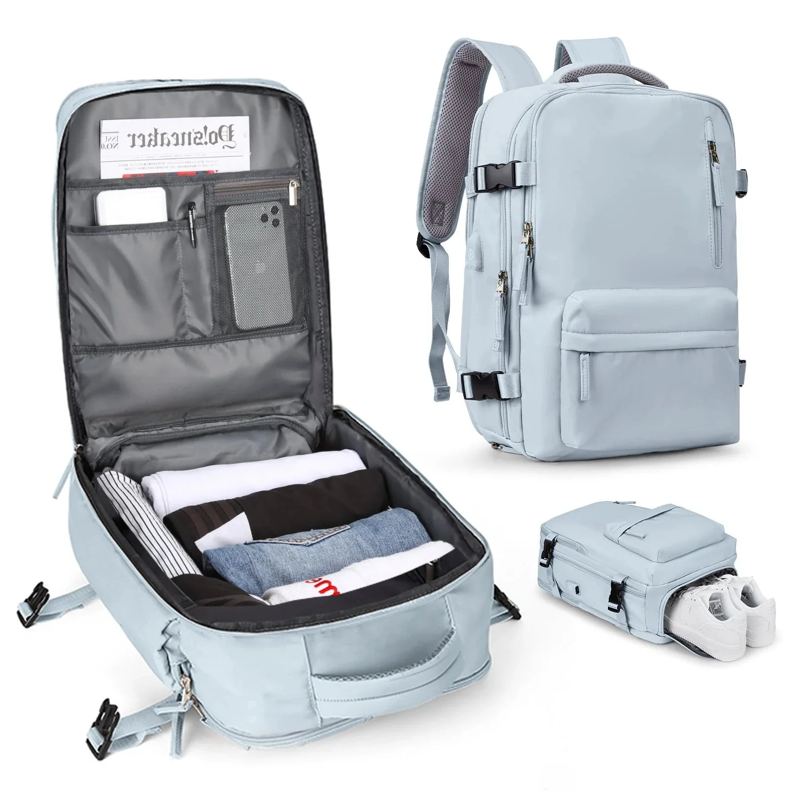 Women's Travel Backpack | 35L Capacity | Water-Resistant Nylon | Anti-Theft Pocket & Shoe/Wet Compartment - Image 9